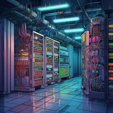 cartoon datacenter, digital art (midjourney)